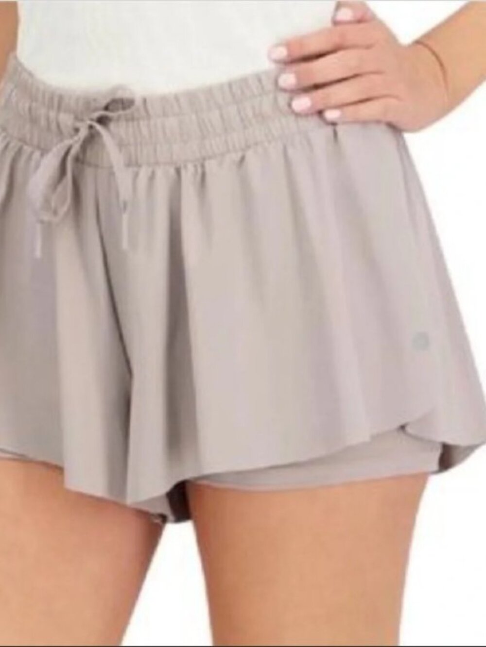 Harmony & Balance 2-in-1 Flowy Athletic Shorts Taupe Tan M